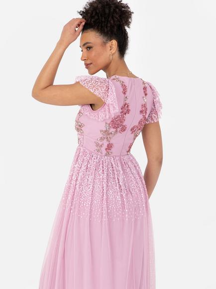 Maya Deluxe Floral Embellished Maxi Dress, Cherry Blossom - view 2, Cherry Blossom