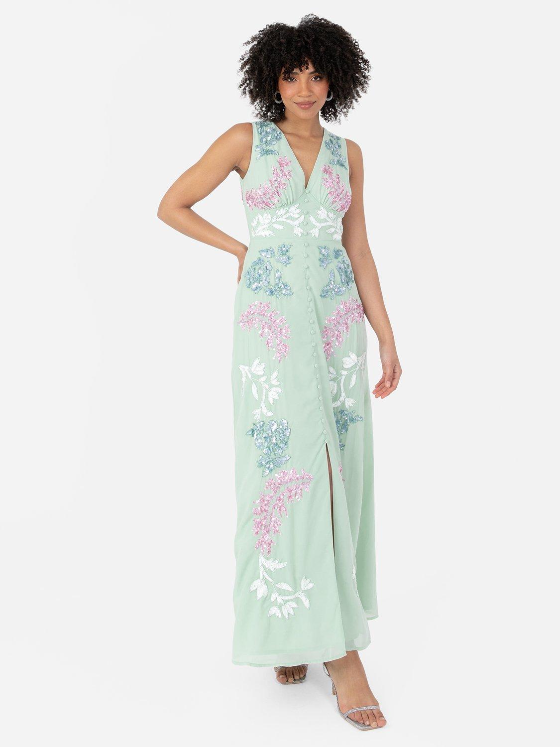 Product image 1 of 5, which shows Maya Deluxe Floral Sleeveless Maxi Dress, Mint, 6