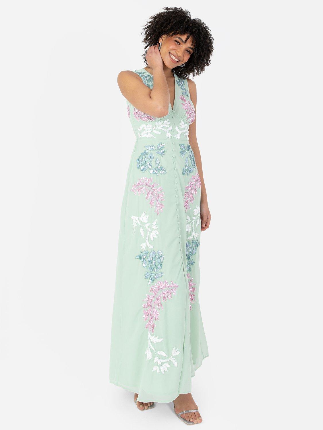 Product image 5 of 5, which shows Maya Deluxe Floral Sleeveless Maxi Dress, Mint, 6