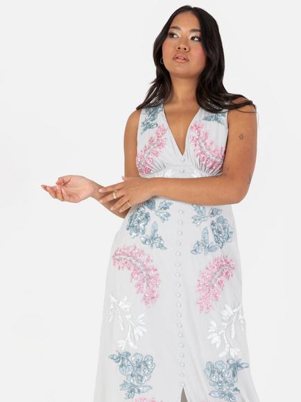 Maya Deluxe Floral Sleeveless Maxi Dress - view 2, Glacier Grey