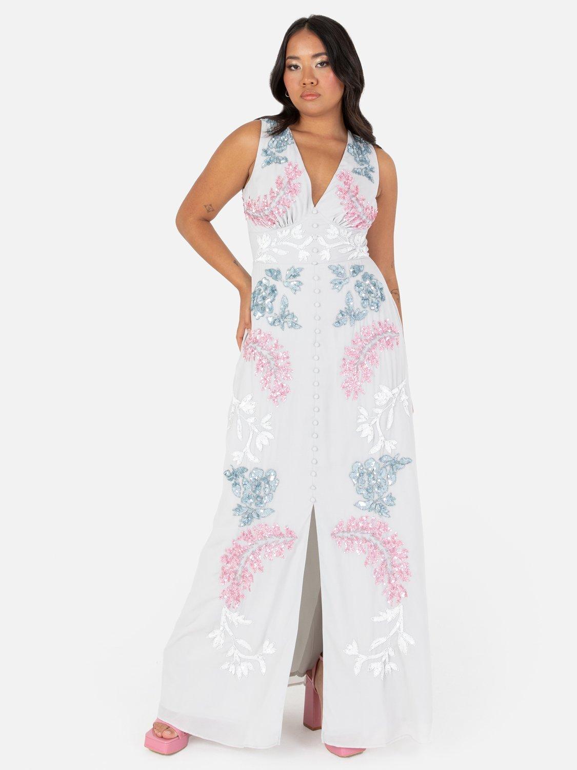 Product image 5 of 5, which shows Maya Deluxe Floral Sleeveless Maxi Dress, Glacier Grey, 6