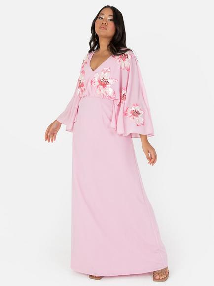 Maya Deluxe Floral Long Sleeve Chiffon Maxi Dress, Cherry Blossom, Cherry Blossom