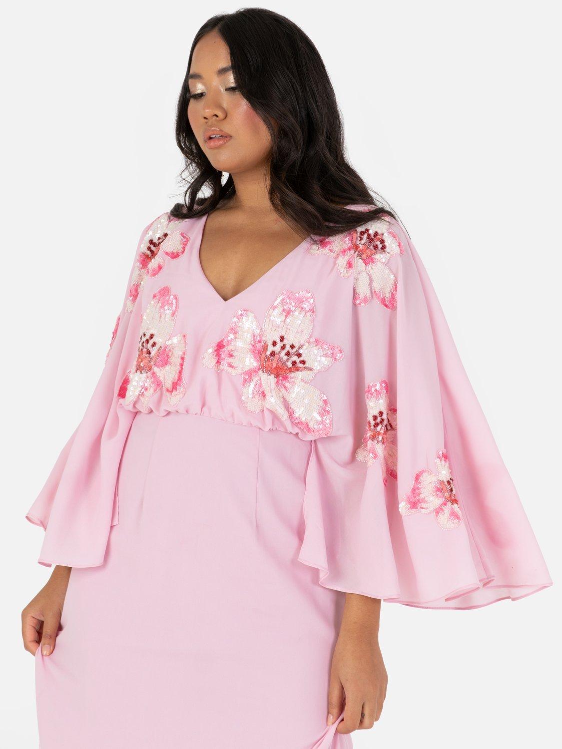 Product image 2 of 6, which shows Maya Deluxe Floral Long Sleeve Chiffon Maxi Dress, Cherry Blossom, 6