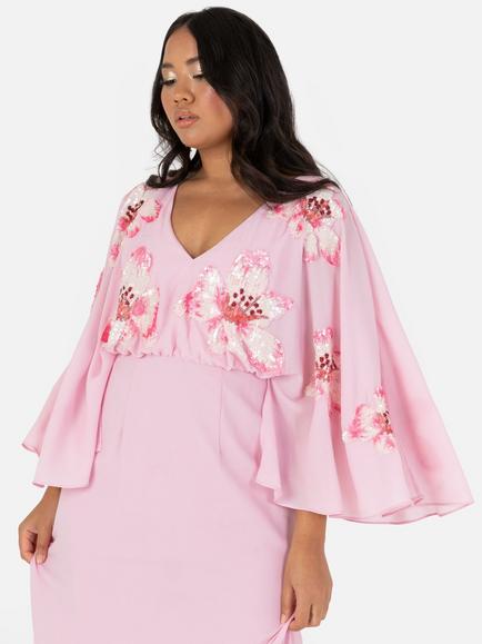 Maya Deluxe Floral Long Sleeve Chiffon Maxi Dress, Cherry Blossom - view 2, Cherry Blossom
