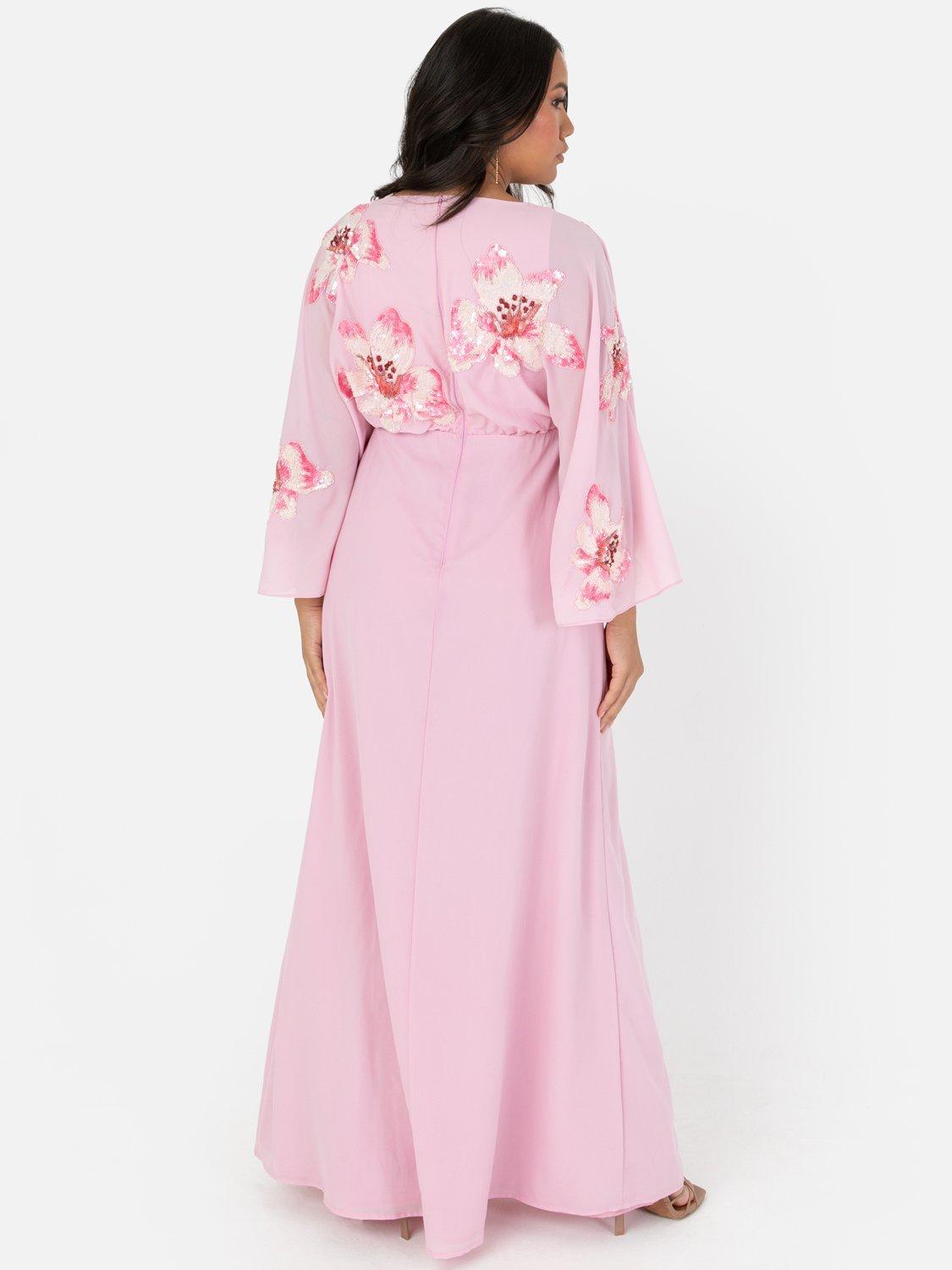 Product image 3 of 6, which shows Maya Deluxe Floral Long Sleeve Chiffon Maxi Dress, Cherry Blossom, 6