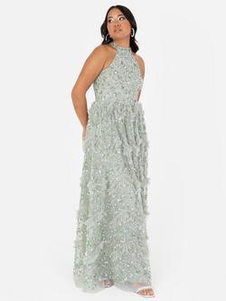 Maya Deluxe Embellished Halterneck Maxi Dress, Green Lily, Green Lily