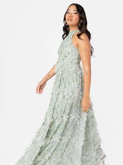 Maya Deluxe Embellished Halterneck Maxi Dress, Green Lily - view 2, Green Lily