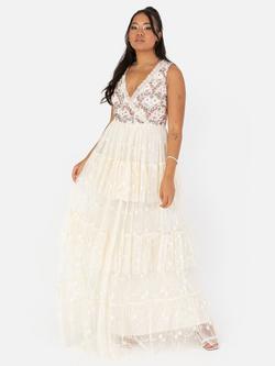 Maya Deluxe Floral Embroidered Maxi Dress, Ecru, Ecru