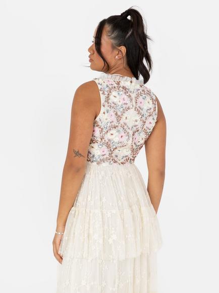 Maya Deluxe Floral Embroidered Maxi Dress, Ecru - view 2, Ecru
