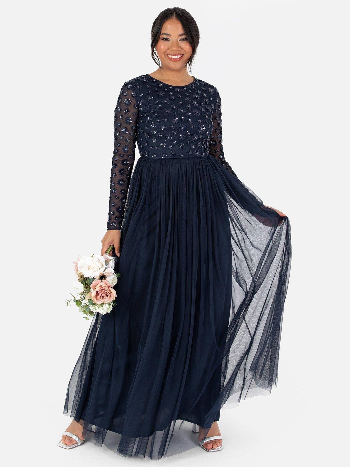 Product image 1 of 5, which shows Maya Deluxe Floral Long Sleeve Maxi Dress, Navy, 6
