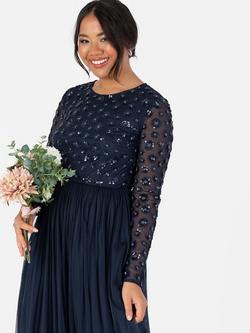 Maya Deluxe Floral Long Sleeve Maxi Dress, Navy - view 2, Navy