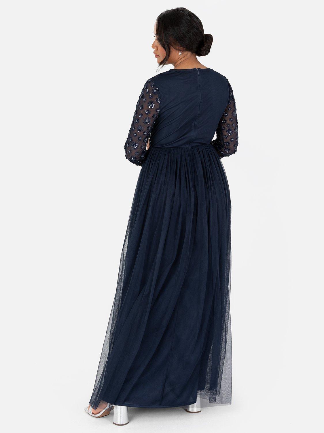 Product image 3 of 5, which shows Maya Deluxe Floral Long Sleeve Maxi Dress, Navy, 6