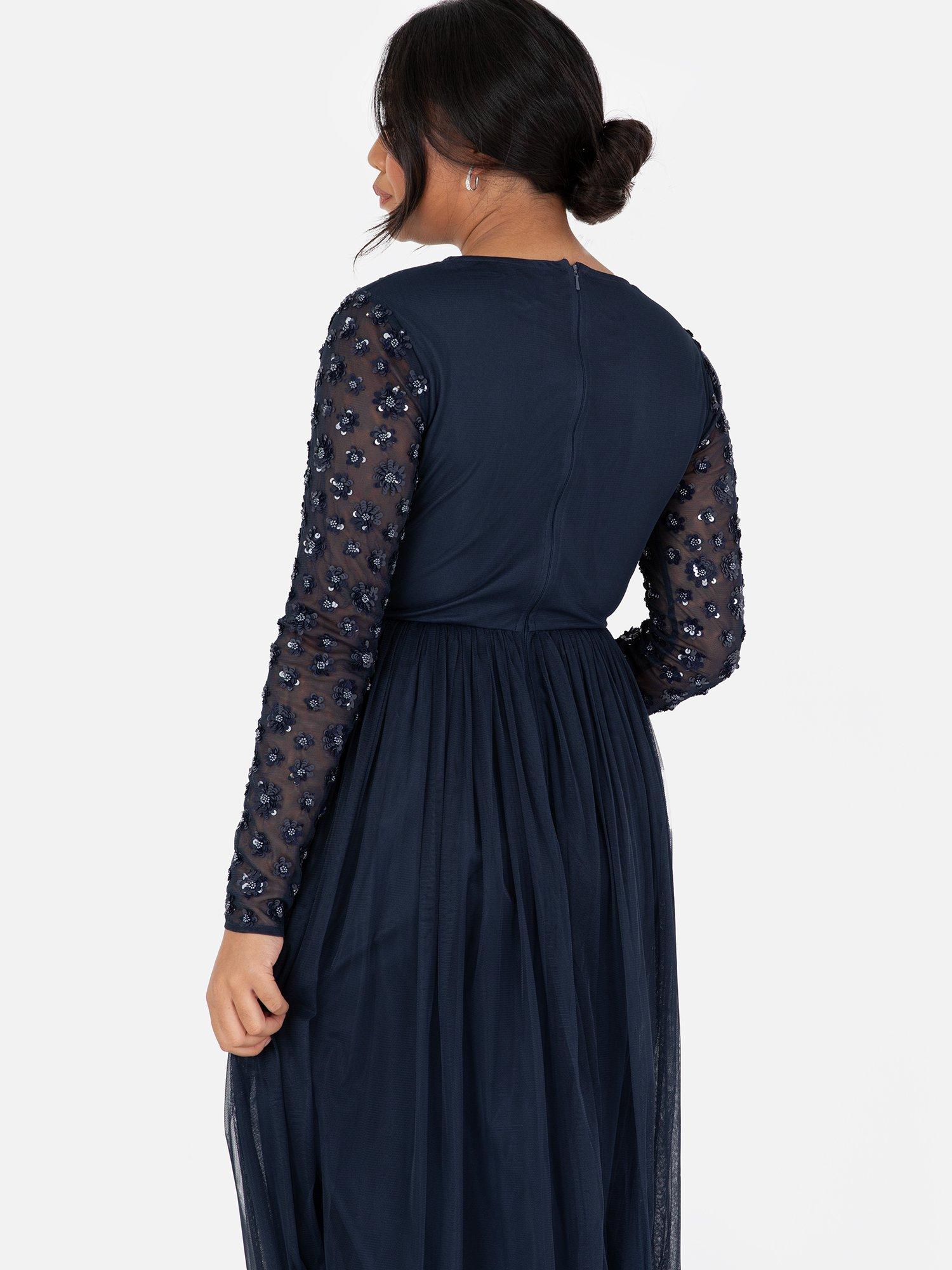 Product image 4 of 5, which shows Maya Deluxe Floral Long Sleeve Maxi Dress, Navy, 6