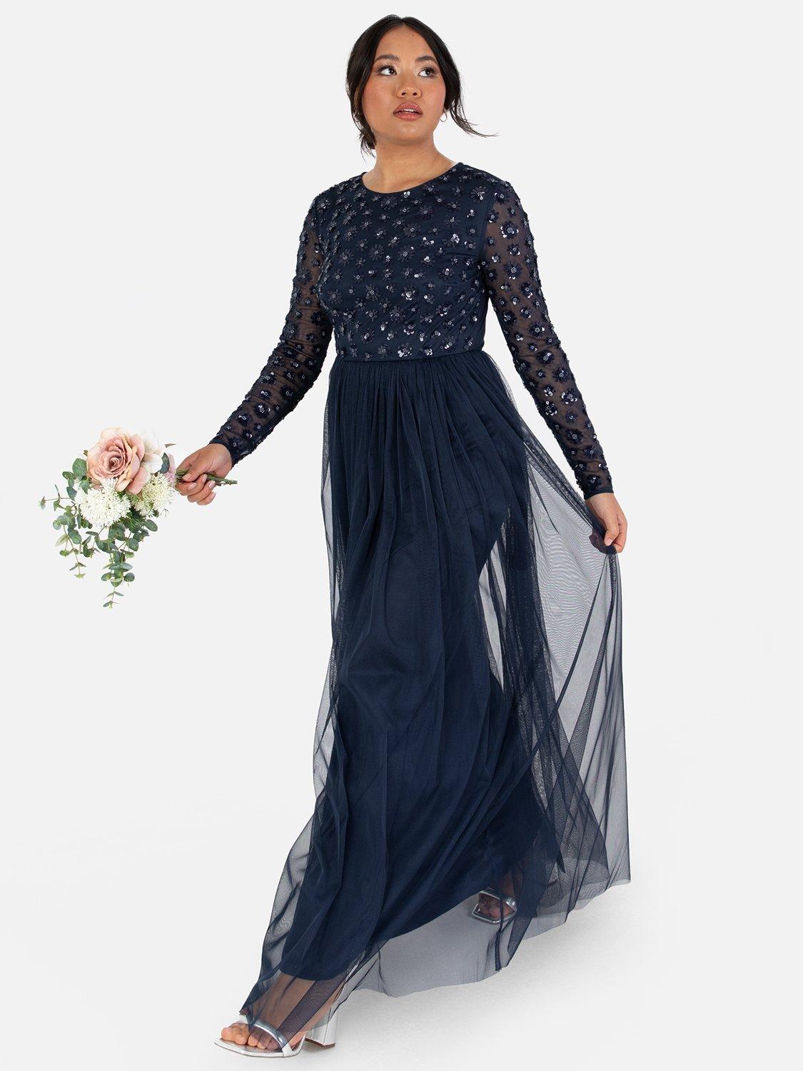 Product image 5 of 5, which shows Maya Deluxe Floral Long Sleeve Maxi Dress, Navy, 6