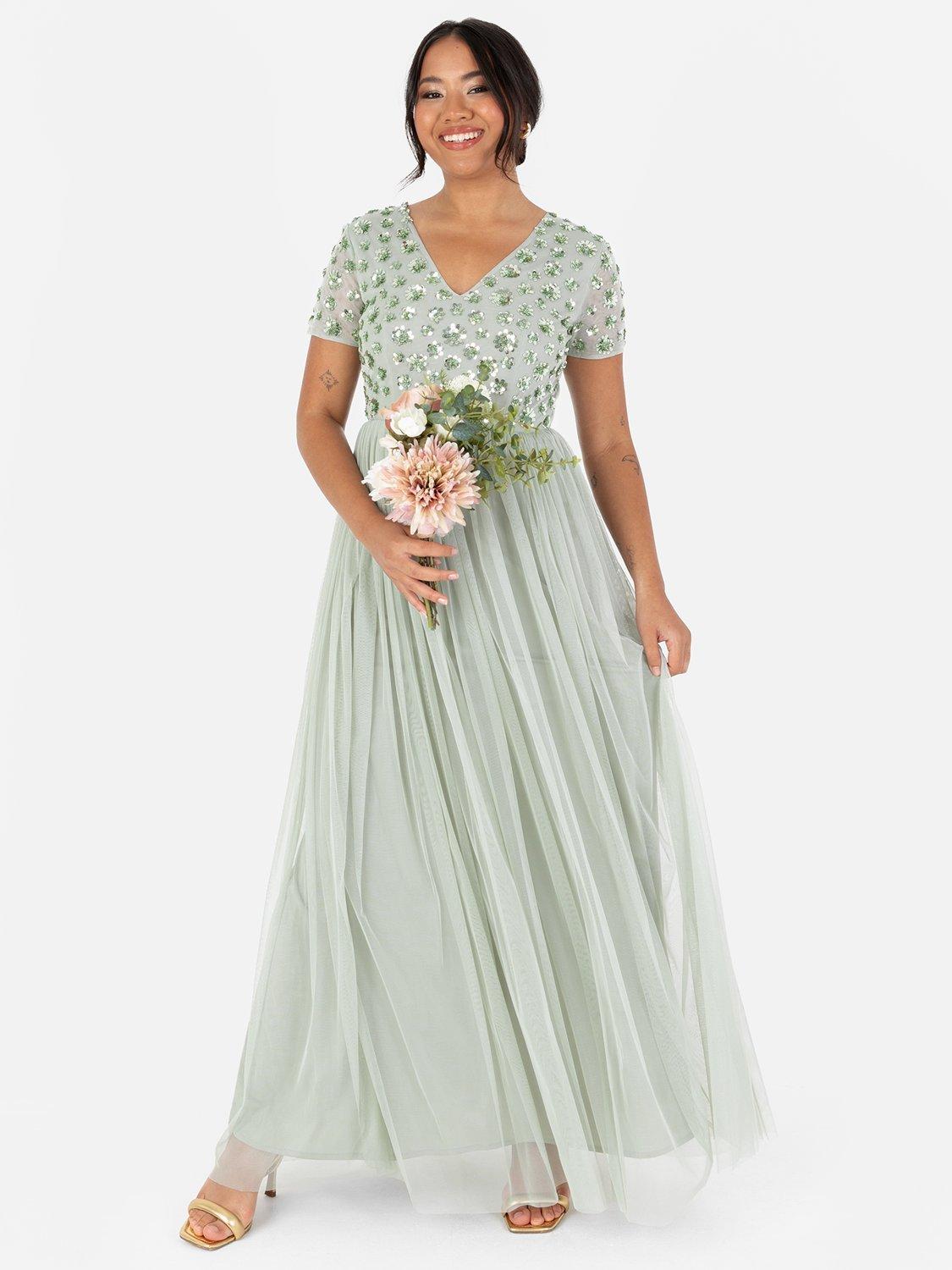 Product image 1 of 5, which shows Maya Deluxe Floral Short Sleeve Maxi Dress, Green Lily, 6