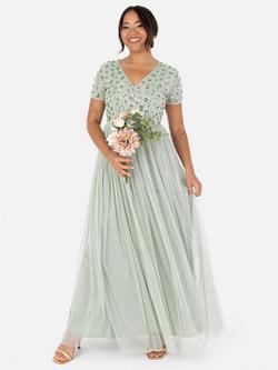 Maya Deluxe Floral Short Sleeve Maxi Dress, Green Lily, Green Lily
