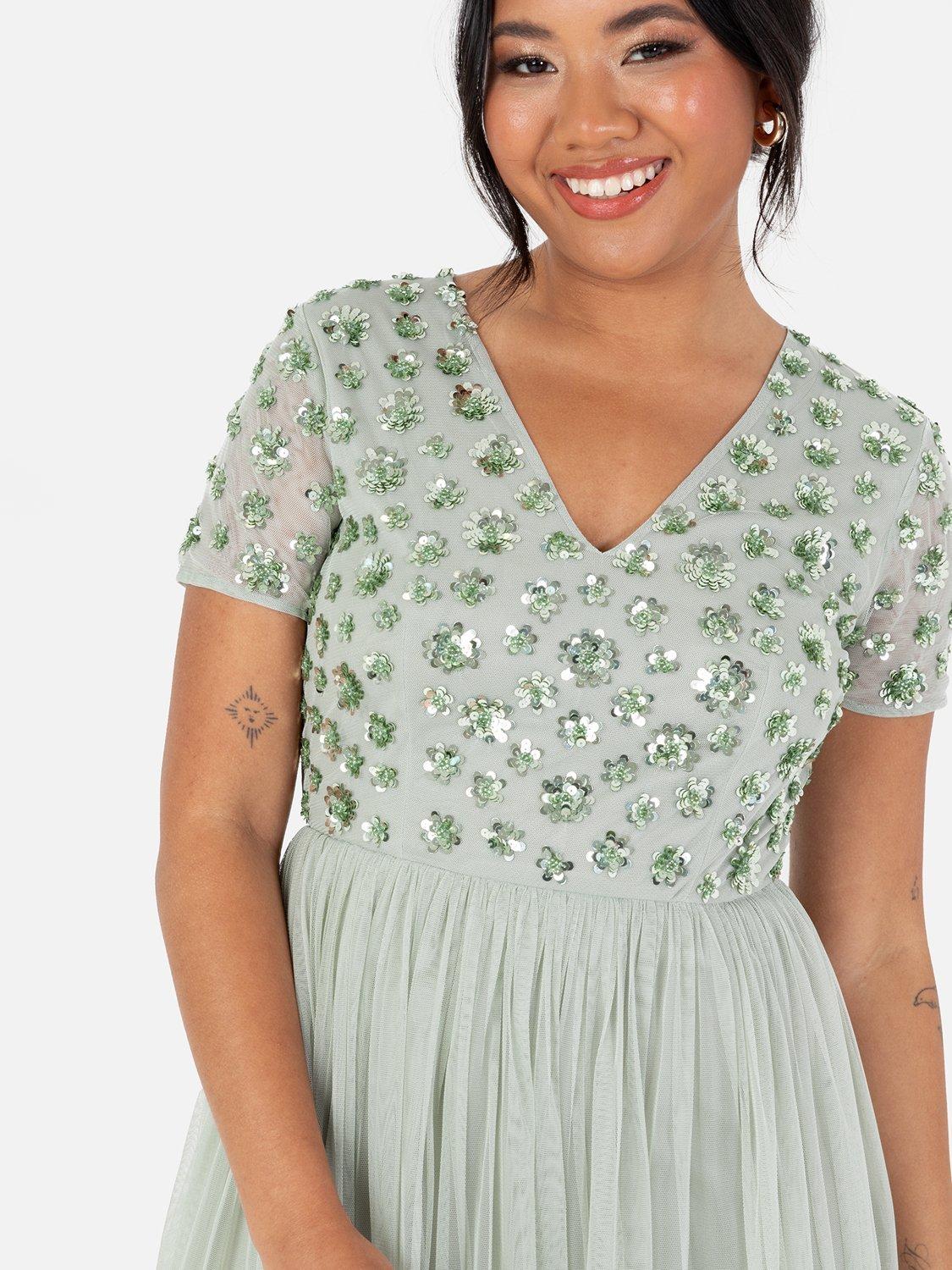 Product image 2 of 5, which shows Maya Deluxe Floral Short Sleeve Maxi Dress, Green Lily, 6