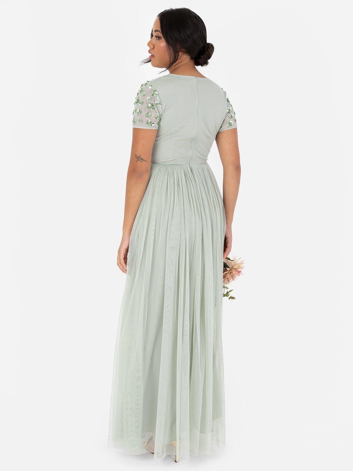 Product image 3 of 5, which shows Maya Deluxe Floral Short Sleeve Maxi Dress, Green Lily, 6