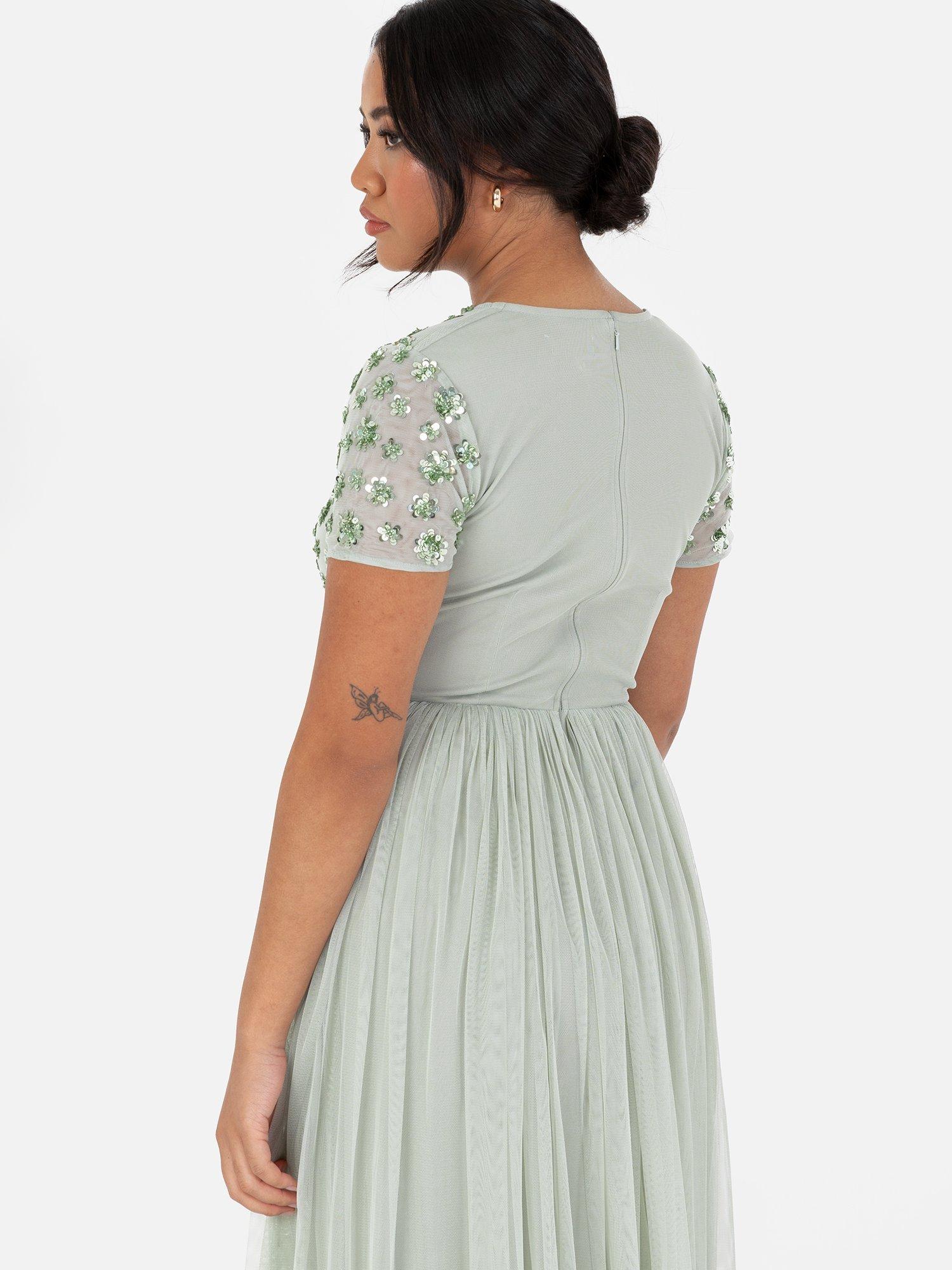 Product image 4 of 5, which shows Maya Deluxe Floral Short Sleeve Maxi Dress, Green Lily, 6