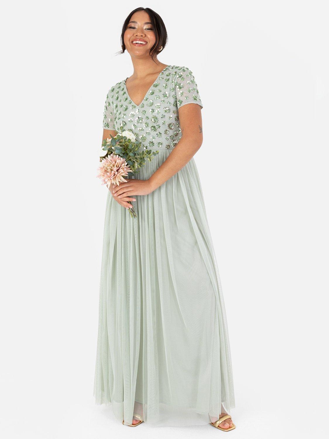 Product image 5 of 5, which shows Maya Deluxe Floral Short Sleeve Maxi Dress, Green Lily, 6