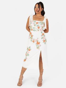 Maya Deluxe Tie Shoulder Midi Dress, Ecru, Ecru