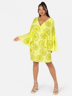 Maya Deluxe Floral Motif Chiffon Mini Dress, Chartreuse, Chartreuse