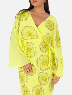 Maya Deluxe Floral Motif Chiffon Mini Dress, Chartreuse - view 2, Chartreuse