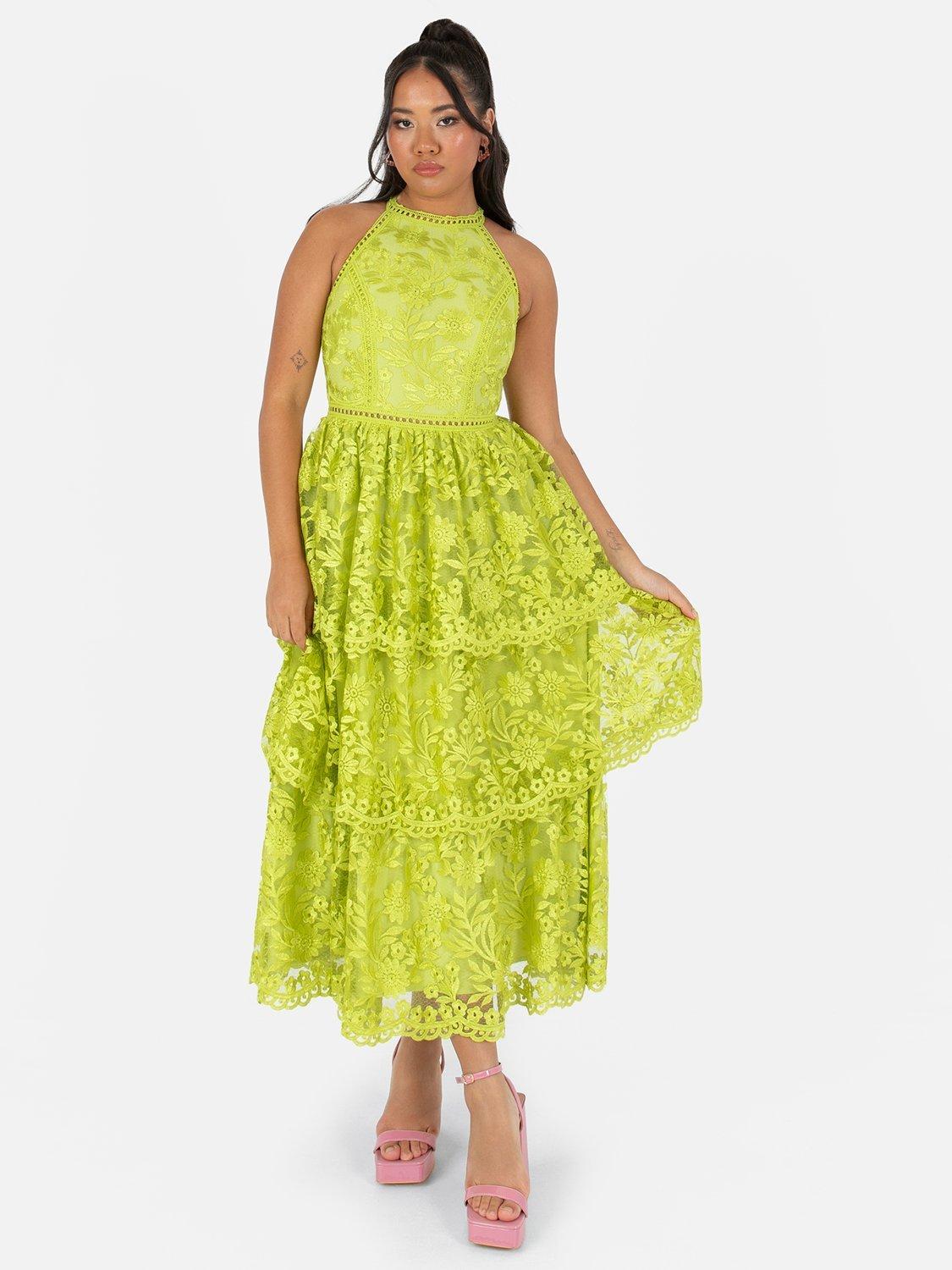 Product image 1 of 5, which shows Maya Deluxe Halterneck Lace Midi Dress, Chartreuse, 6