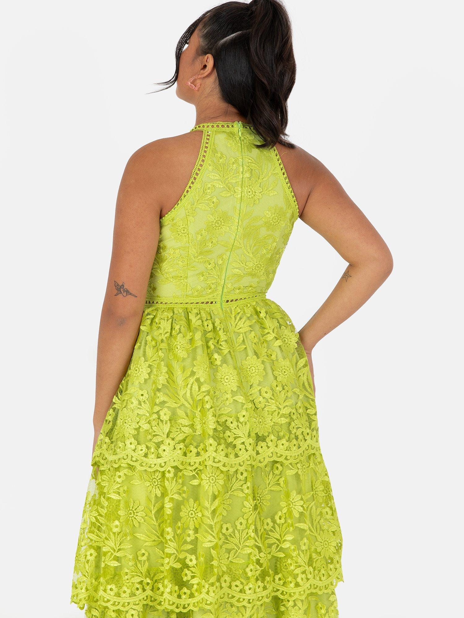 Product image 4 of 5, which shows Maya Deluxe Halterneck Lace Midi Dress, Chartreuse, 6