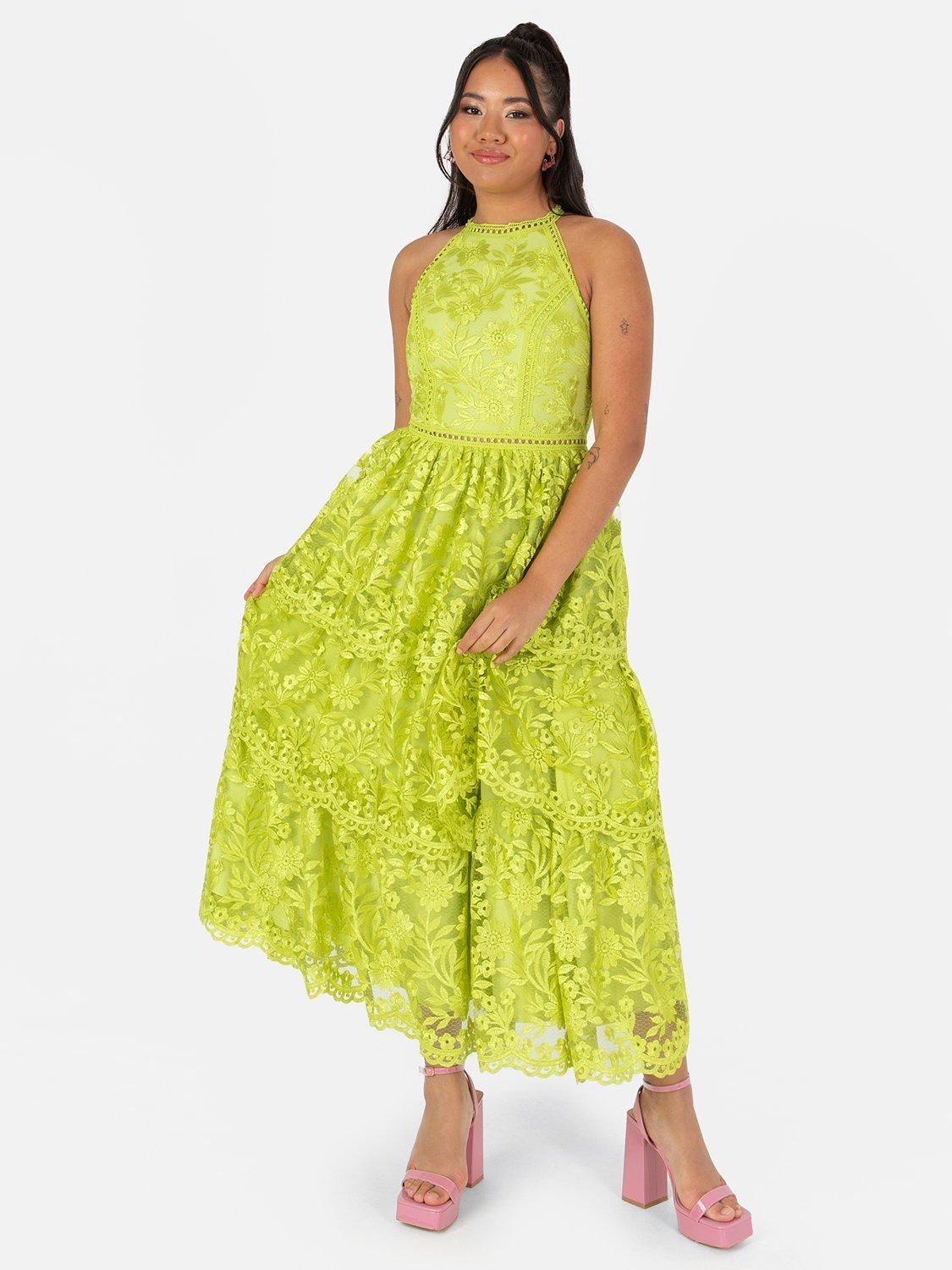 Product image 5 of 5, which shows Maya Deluxe Halterneck Lace Midi Dress, Chartreuse, 6