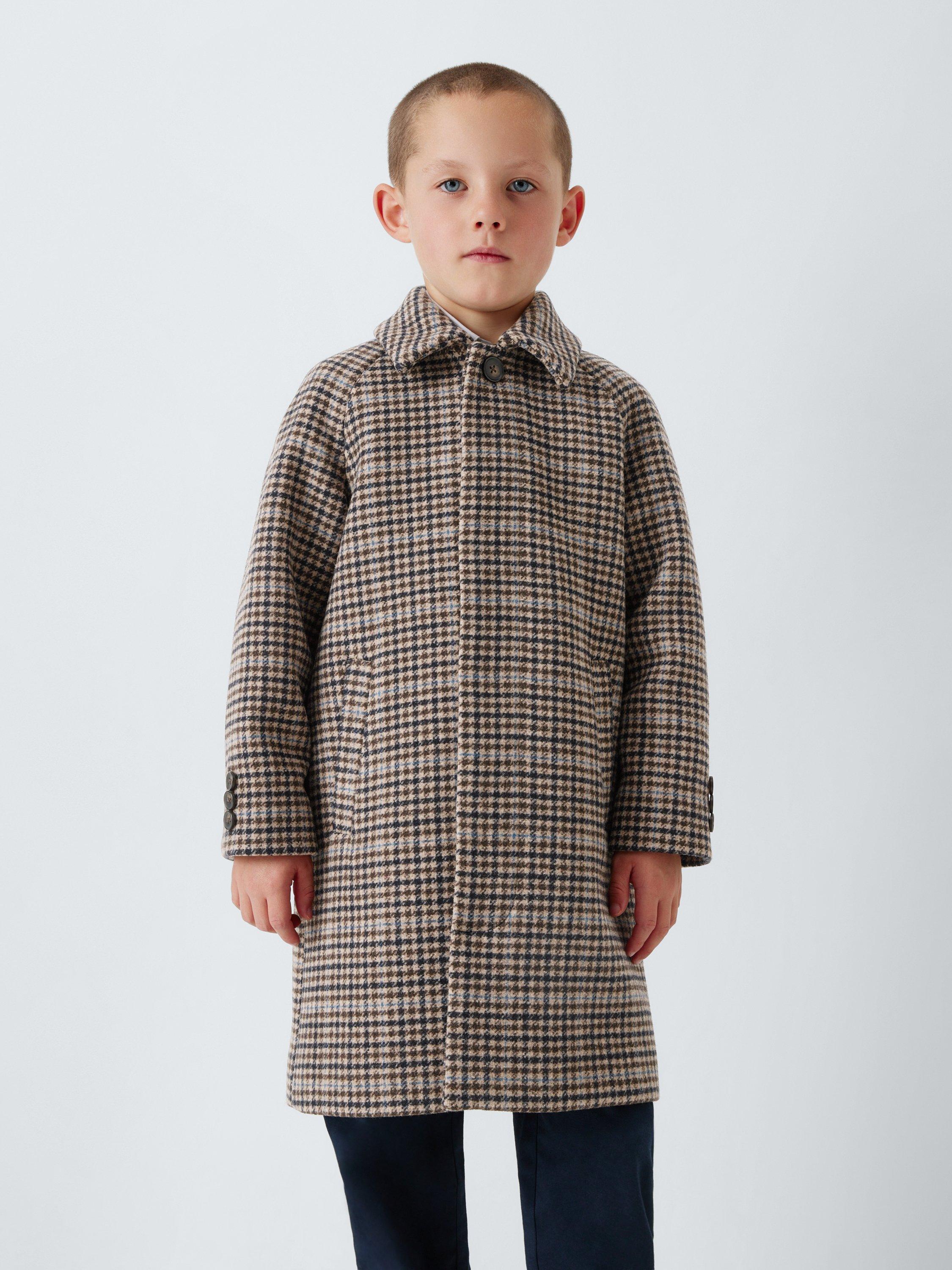 John Lewis Heirloom Collection Kids' Check Wool Blend Coat, Brown - Main Image