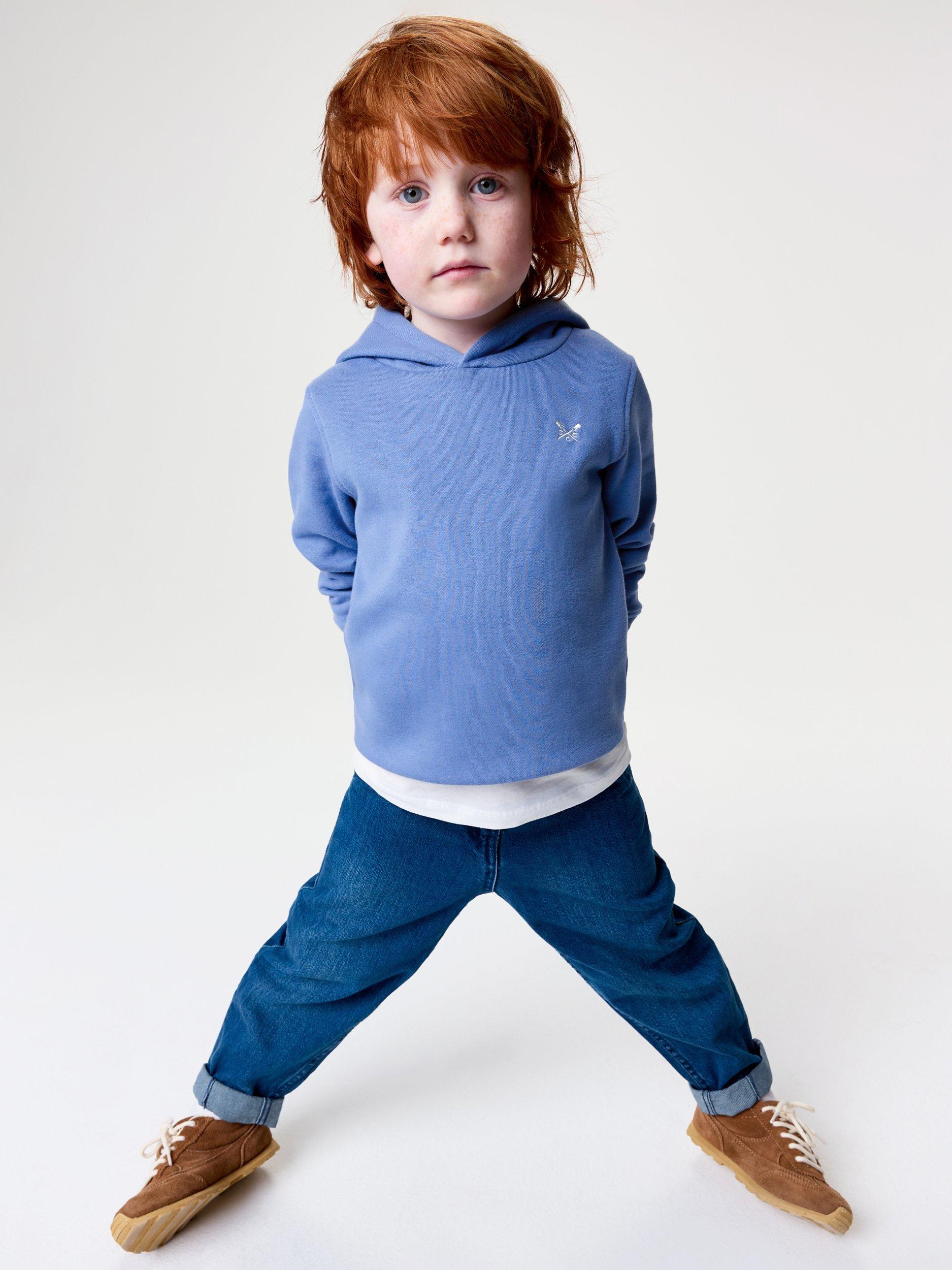 Product image 1 of 4, which shows Crew Clothing Kids' Cotton Blend Hoodie, Mid Blue, 8-9 years