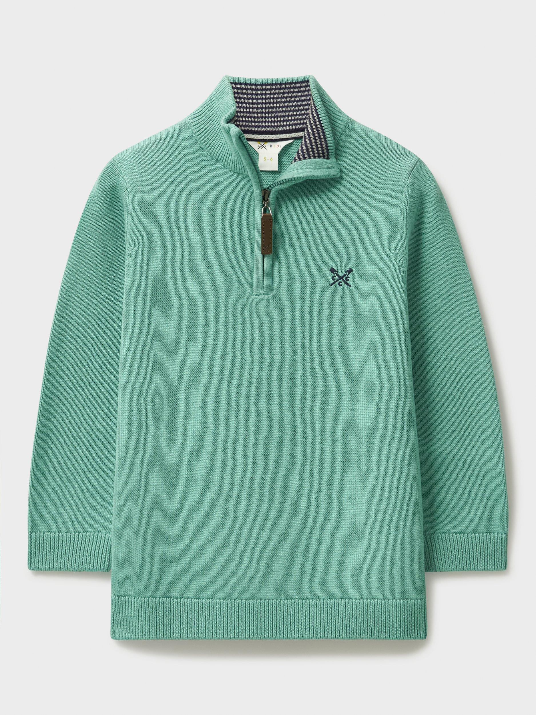 Product image 1 of 3, which shows Crew Clothing Kids' Cotton Half-Zip Sweater, Turquoise Blue, 8-9 years