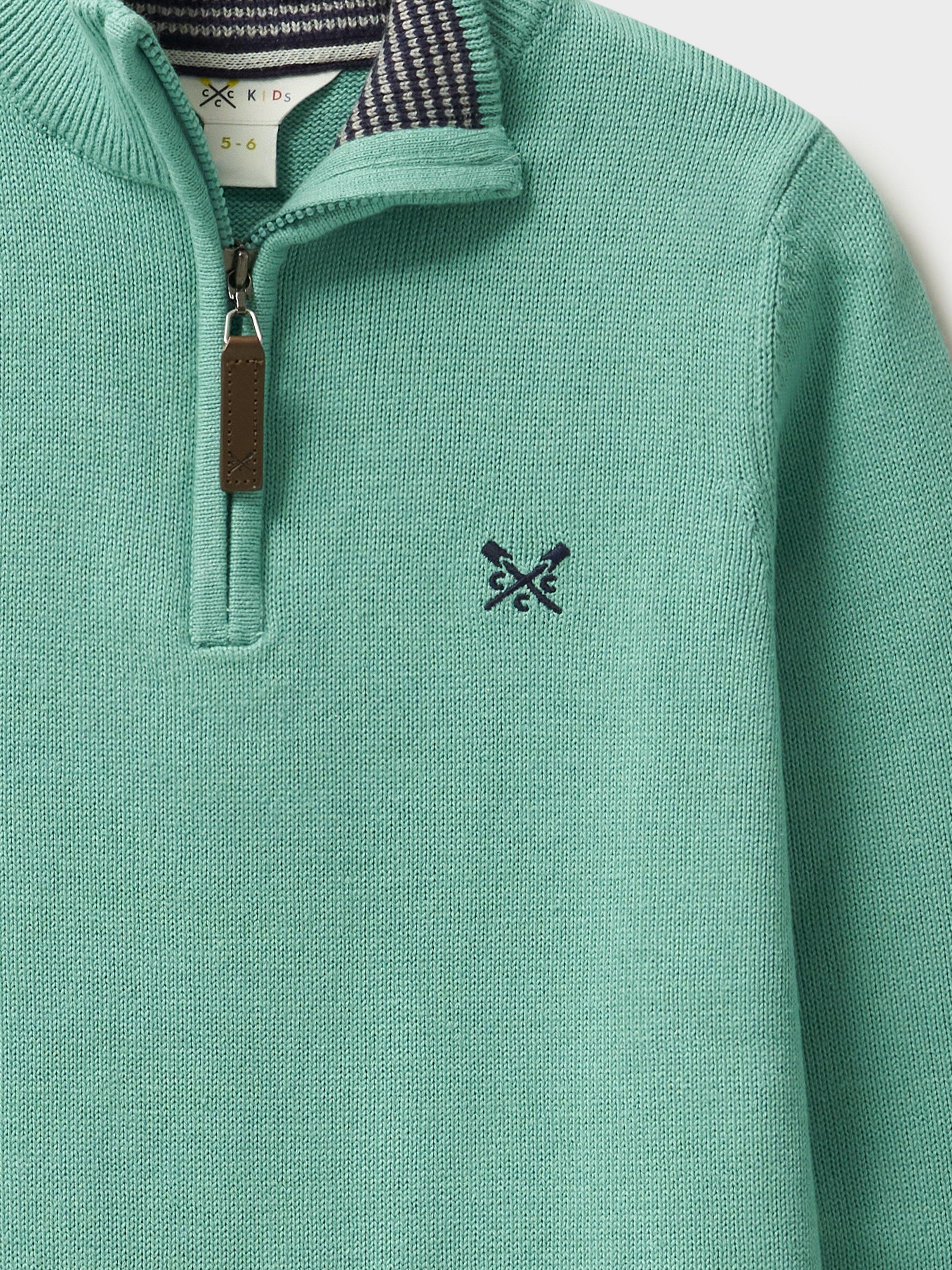Product image 3 of 3, which shows Crew Clothing Kids' Cotton Half-Zip Sweater, Turquoise Blue, 8-9 years