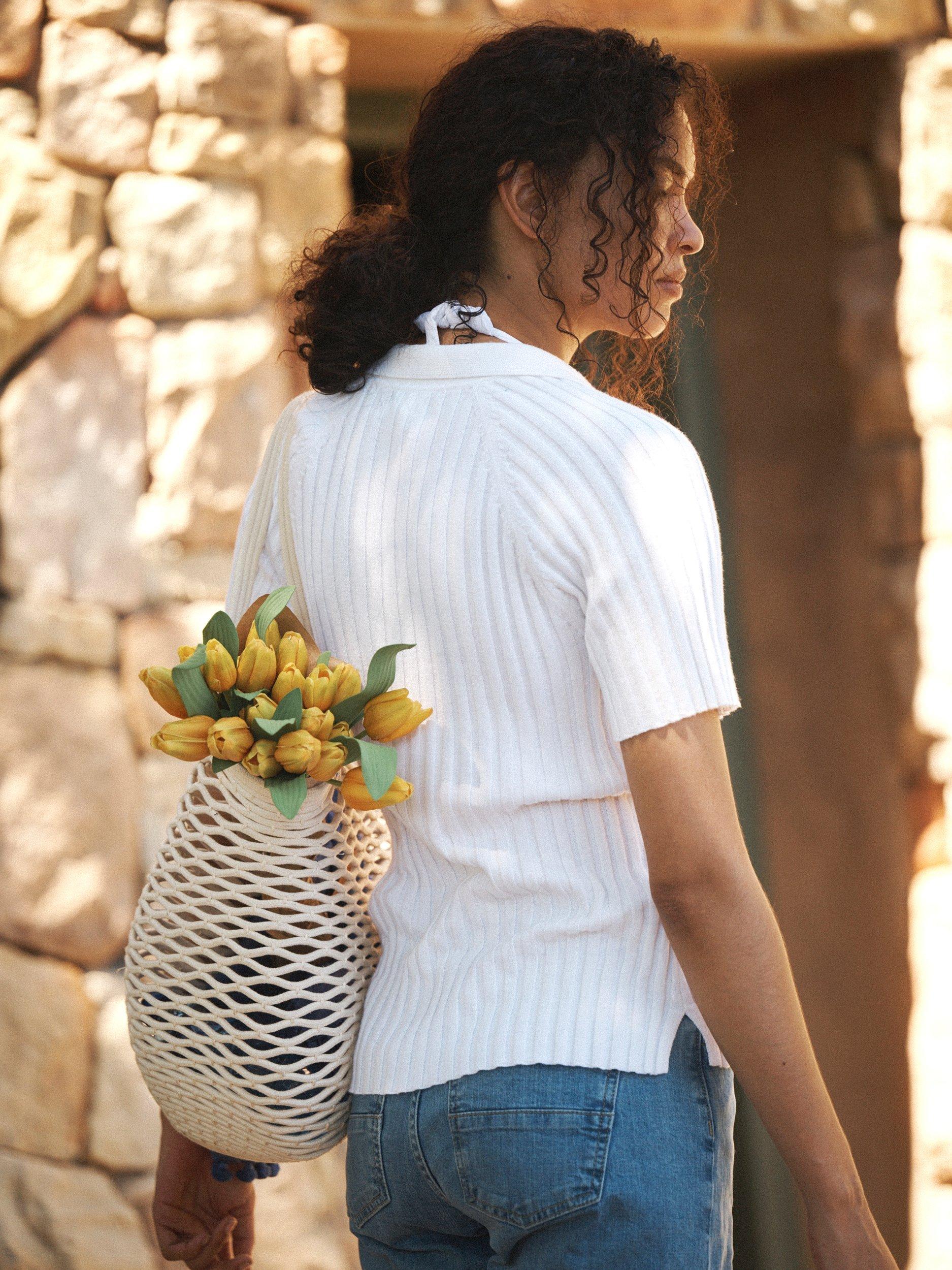 Product image 2 of 6, which shows NRBY Hannah Ribbed V Neck Mixed Blend Tee, Laser White, S