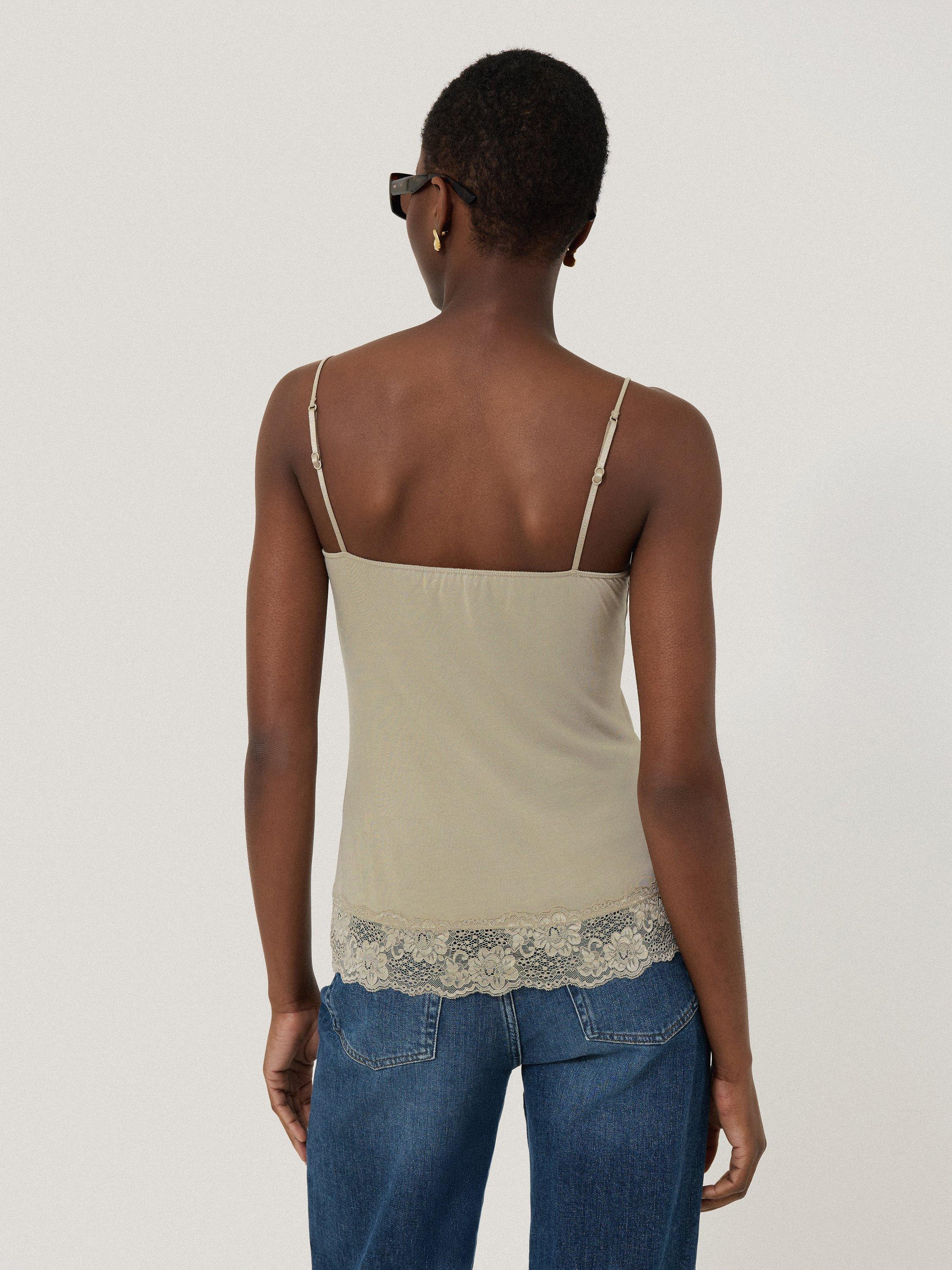 Product image 2 of 6, which shows Jigsaw Lace Trim Modal Vest, Ash Grey, XS