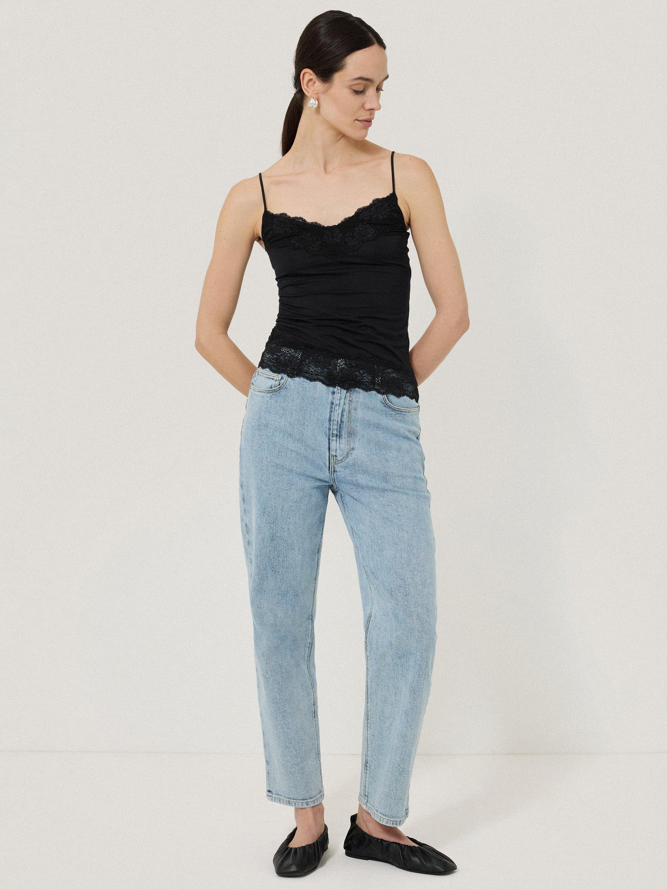 Product image 4 of 5, which shows Jigsaw Lace Trim Modal Vest, Black, XS