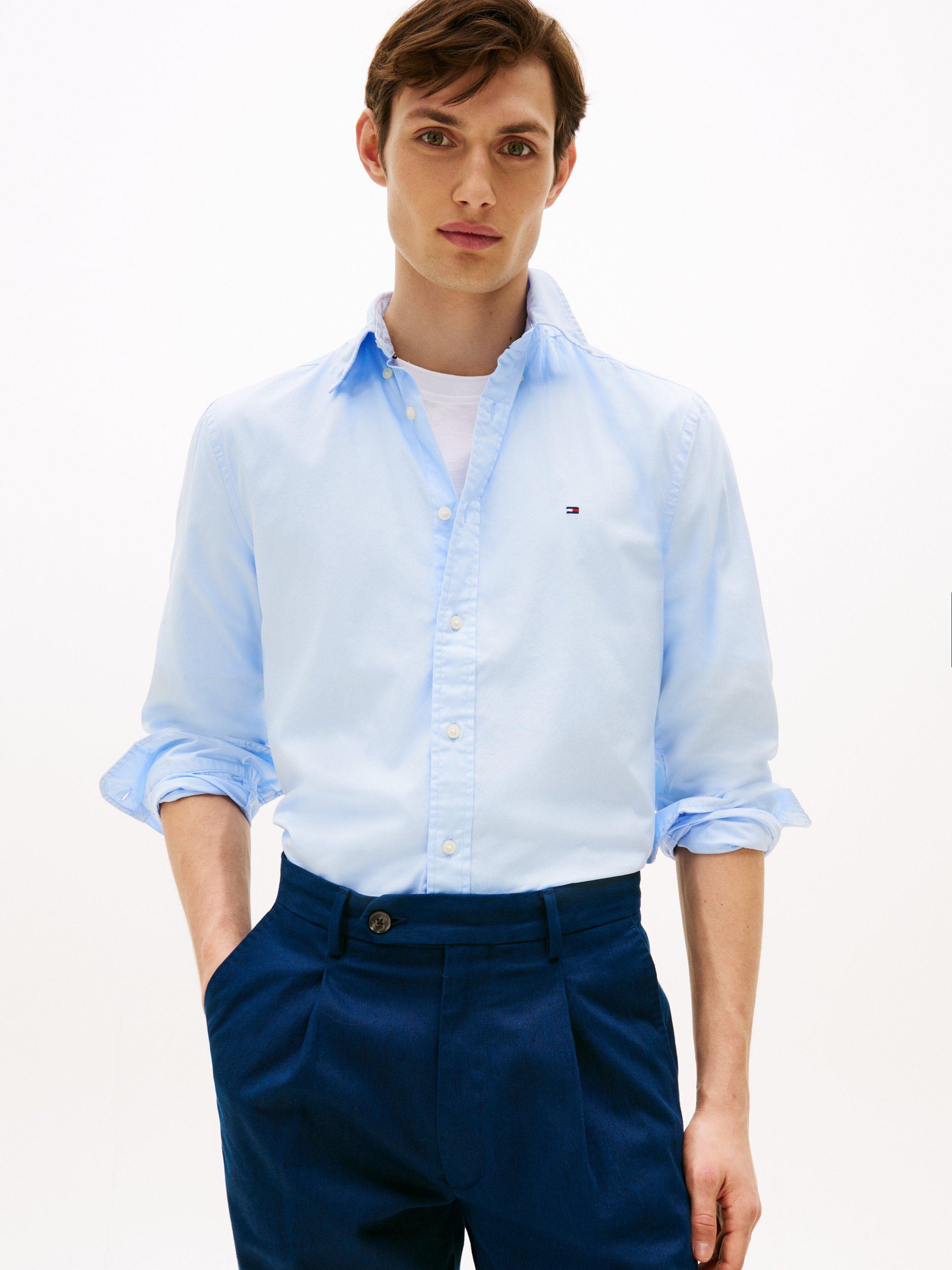 Product image 1 of 5, which shows Tommy Hilfiger Cotton Flex Poplin Shirt, Sweet Blue, XS
