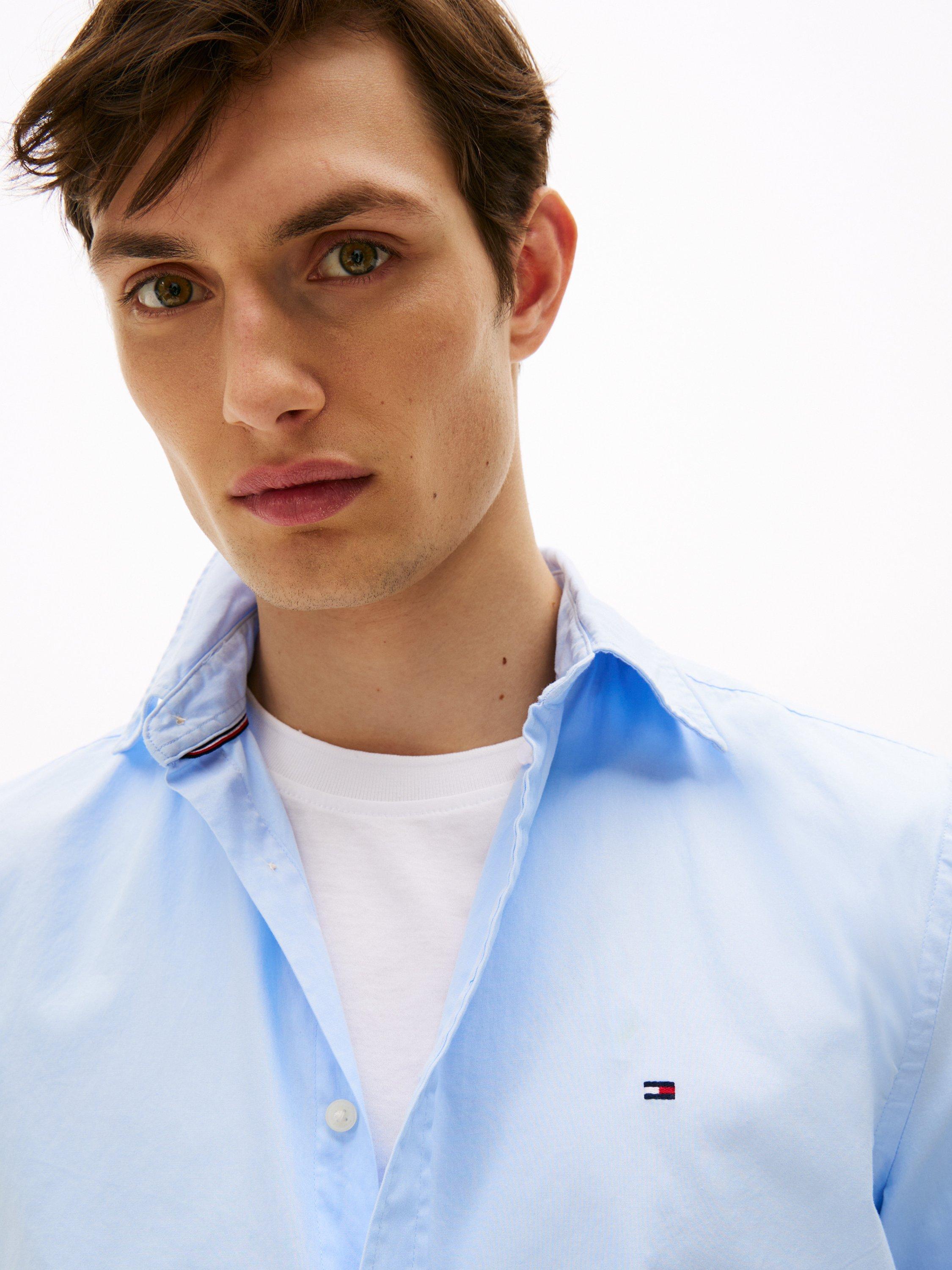 Product image 3 of 5, which shows Tommy Hilfiger Cotton Flex Poplin Shirt, Sweet Blue, XS