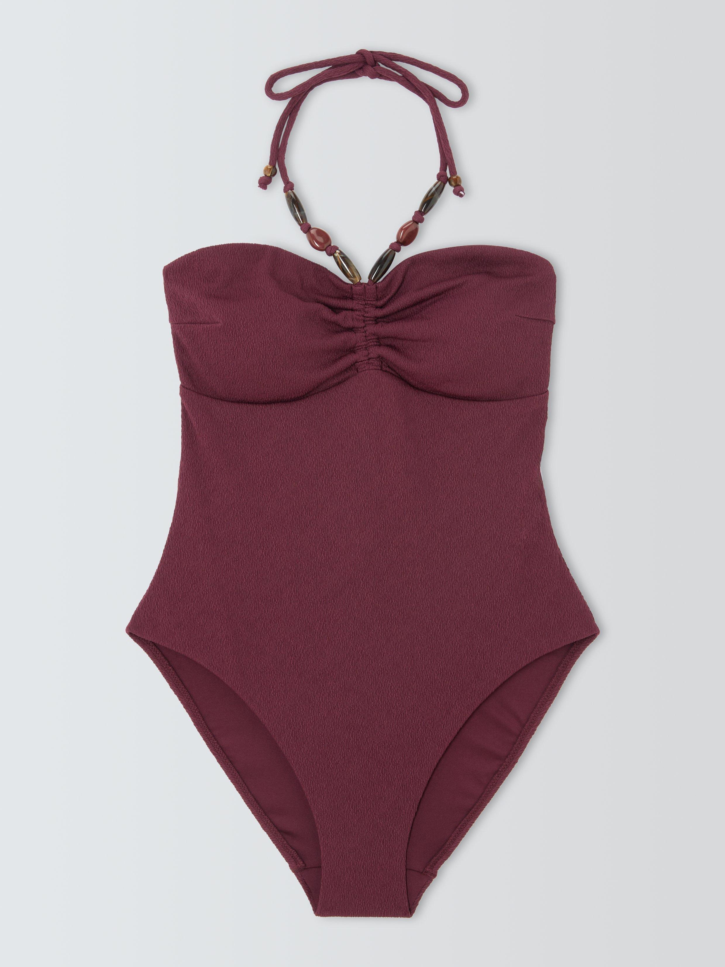 Product image 4 of 5, which shows John Lewis Cabo Bandeau Swimsuit, Berry, 8