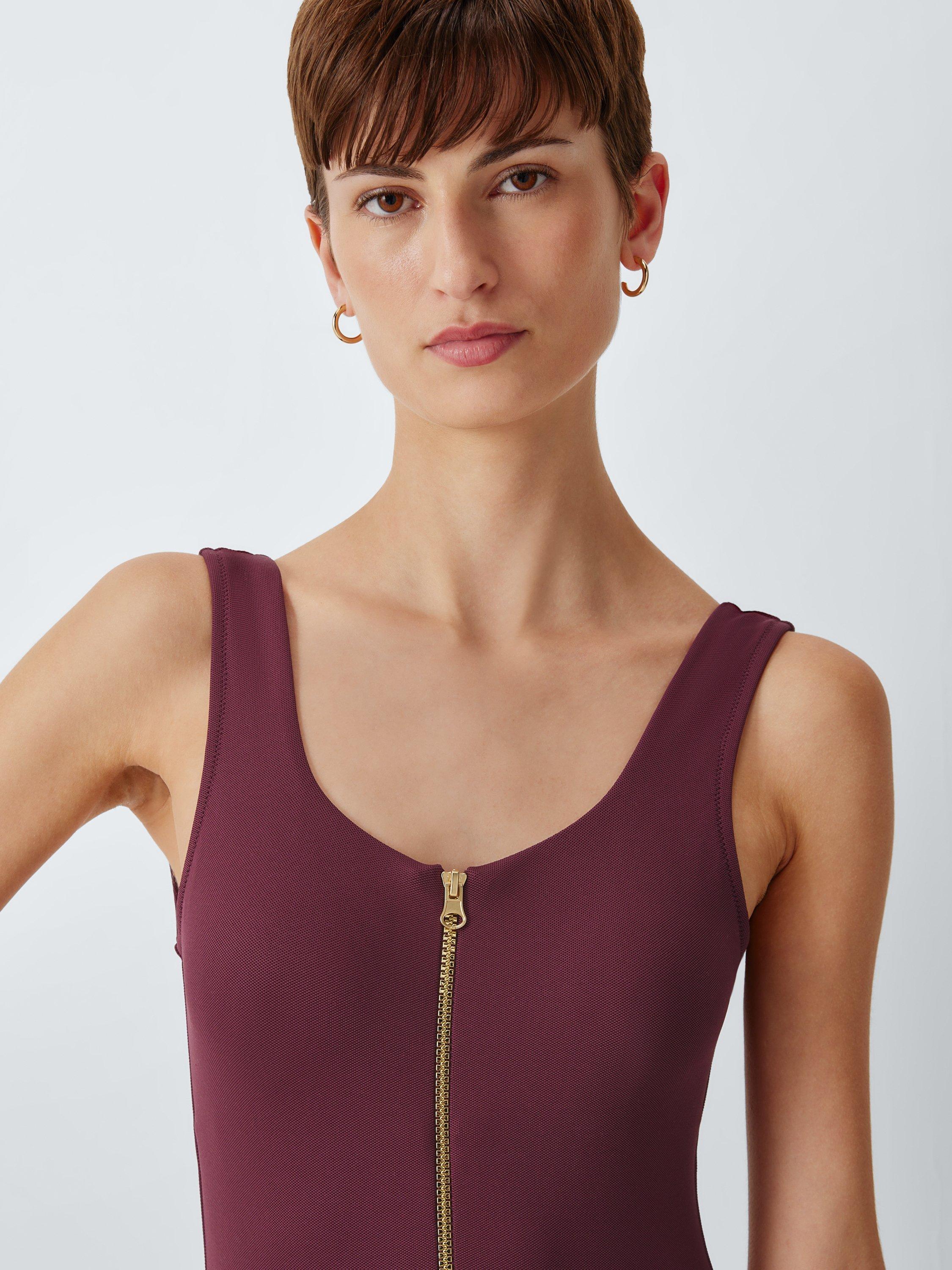 Product image 3 of 5, which shows John Lewis Monaco Zip-Up Swimsuit, Berry, 8