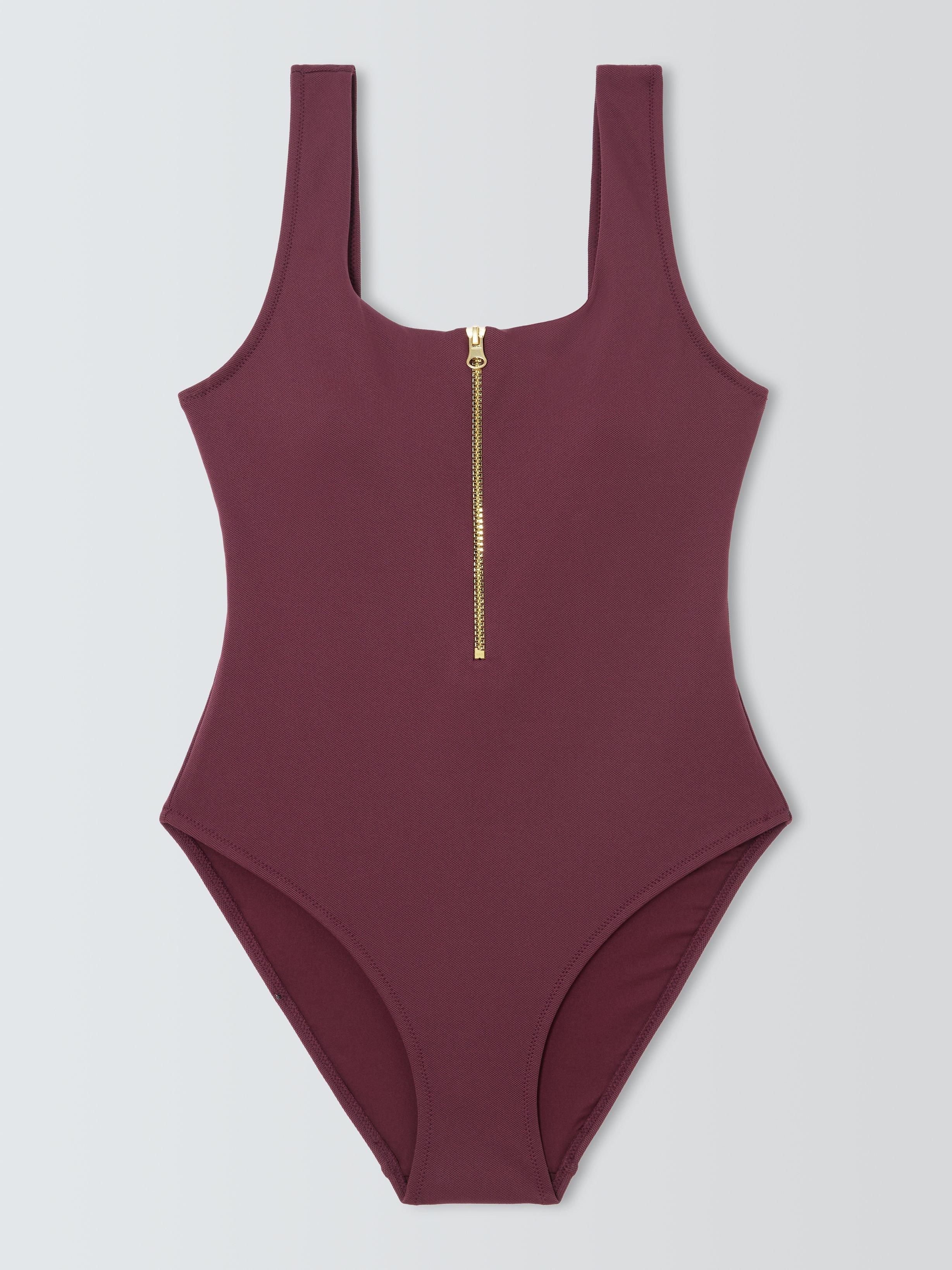 Product image 4 of 5, which shows John Lewis Monaco Zip-Up Swimsuit, Berry, 8