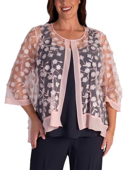 chesca Embroidered Daisy Mesh Jacket, Blossom, Blossom