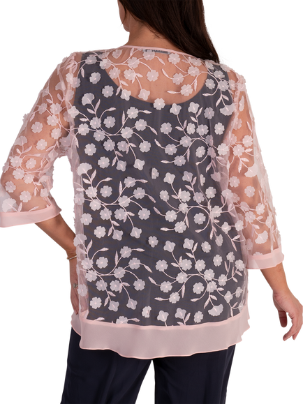 chesca Embroidered Daisy Mesh Jacket, Blossom - view 2, Blossom