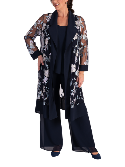 Chesca Floral Embroidery Mesh Coatigan, Navy/Multi