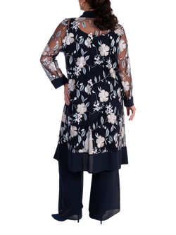 Chesca Floral Embroidery Mesh Coatigan - view 2, Navy/Multi