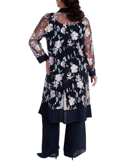 Chesca Floral Embroidery Mesh Coatigan - view 2, Navy/Multi