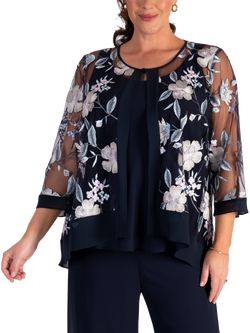 chesca Embroidered Floral Mesh Jacket, Navy/Multi, Navy/Multi