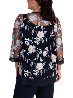 chesca Embroidered Floral Mesh Jacket, Navy/Multi - view 2, Navy/Multi