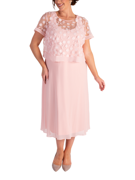 chesca Embroidered Daisy Chiffon Dress, Blossom, Blossom